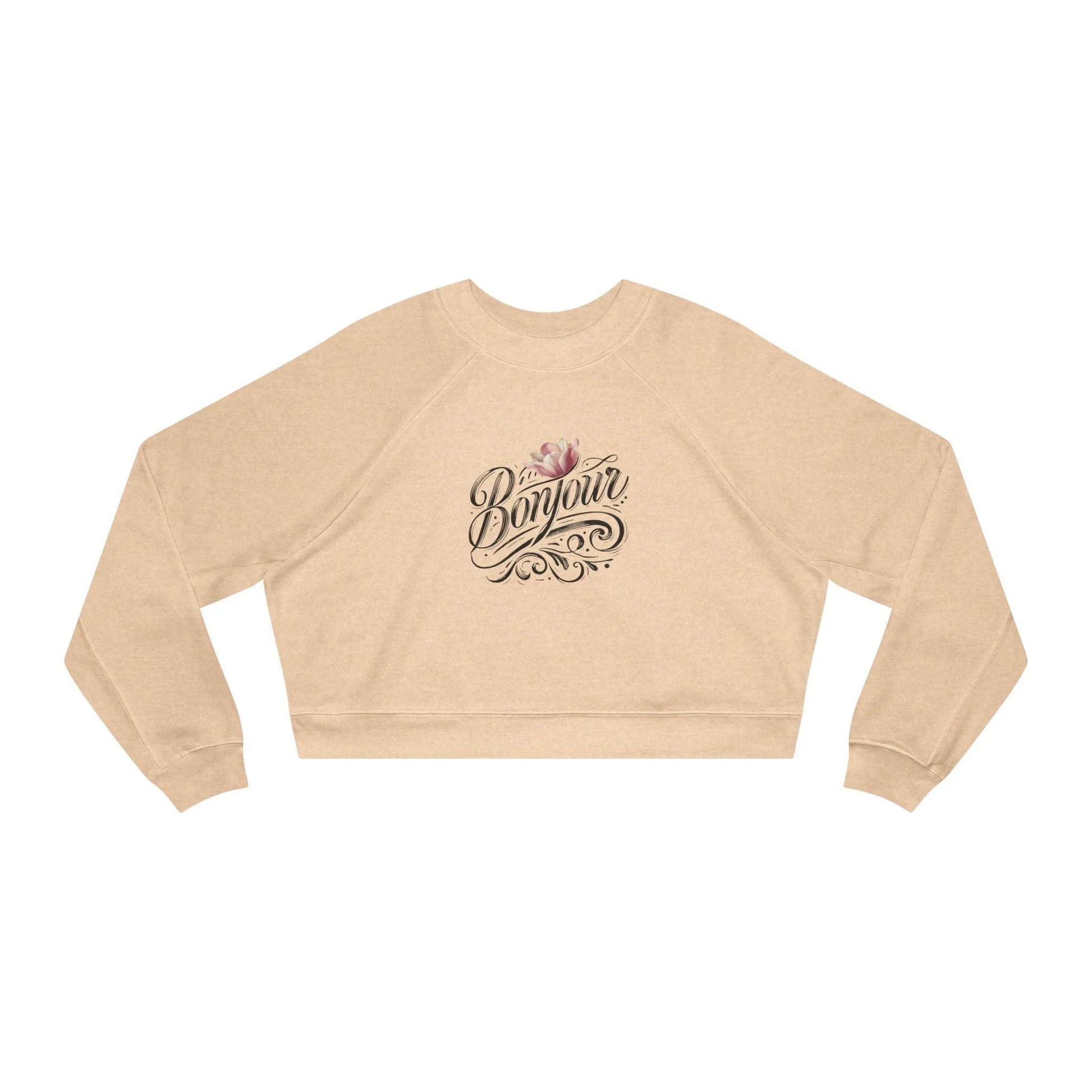 Bonjour! Cropped Fleece Pullover 🌷✨ Women's Cozy Sweatshirt 💖 - Whippie's