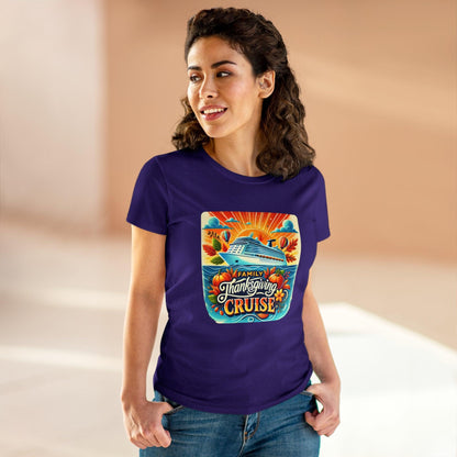 Family Thanksgiving Cruise - Gobble 'til You Wobble! 🚢🍂 Women's Midweight Cotton Tee - Whippie's