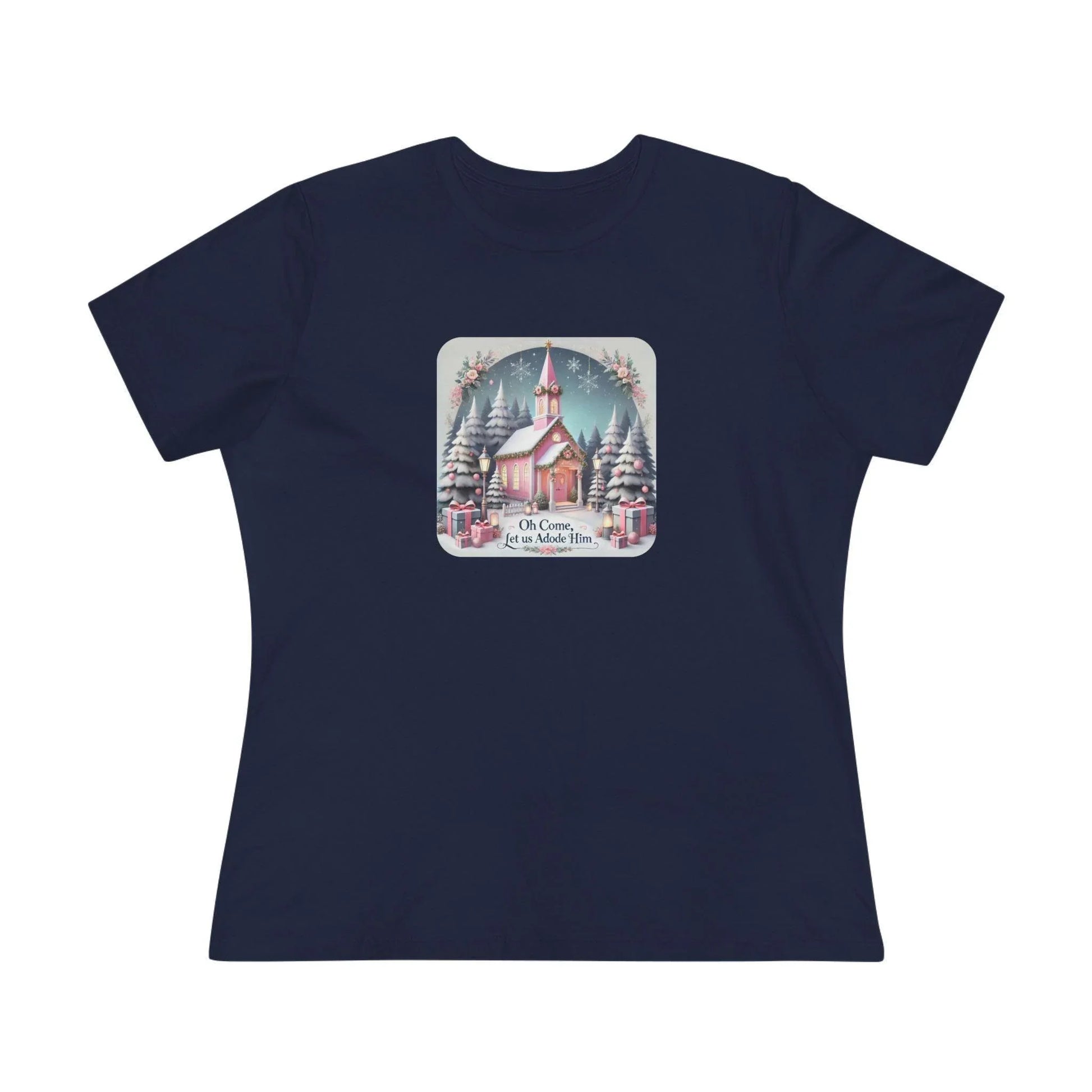 💖⛪ Pink Church - Oh Come, Let Us Adore Him ❄️🎁 - Women's Softstyle Tee - Whippie's