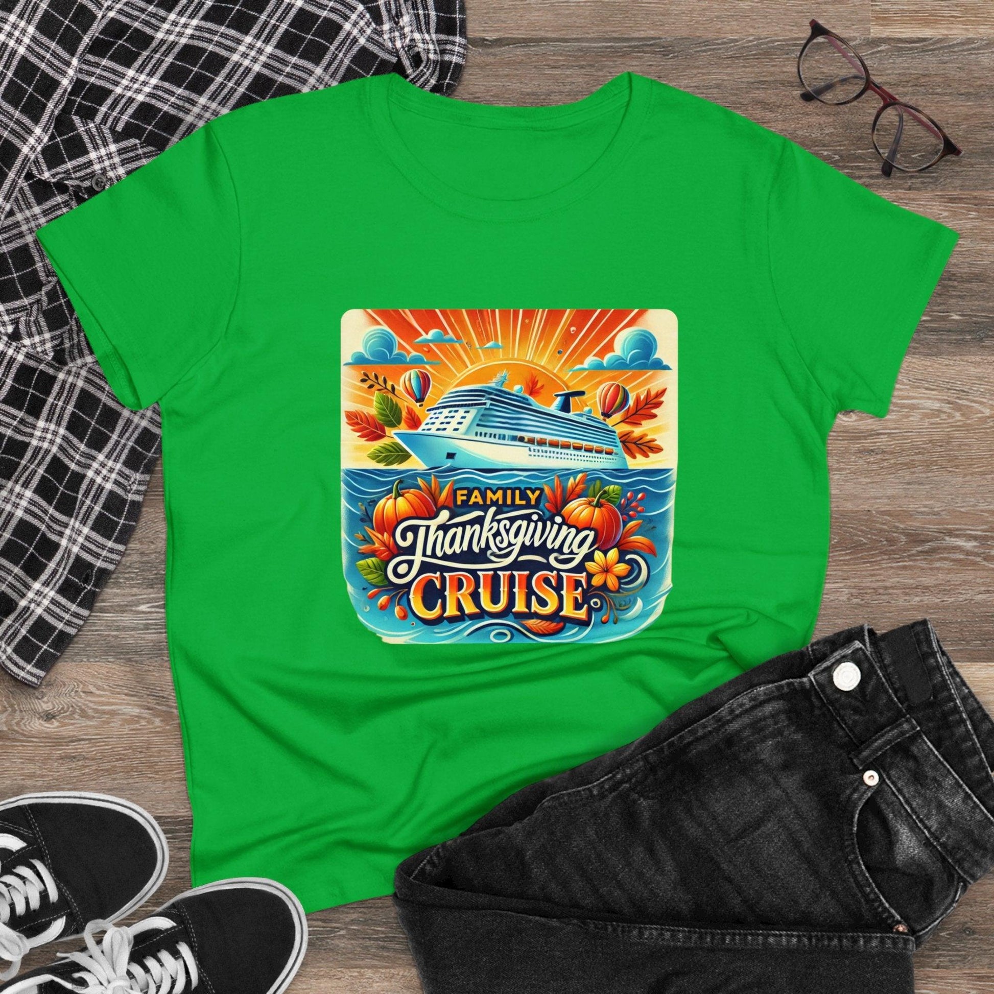 Family Thanksgiving Cruise - Gobble 'til You Wobble! 🚢🍂 Women's Midweight Cotton Tee - Whippie's