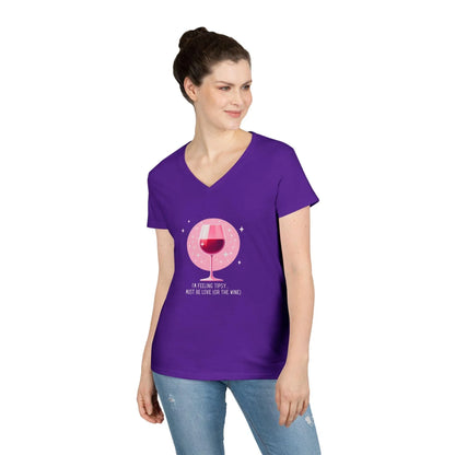 💖 I'm Feeling Tipsy... Must Be Love (or the Wine) 🍷 Ladies' V-Neck Tee ✨ Celebrate love and wine! - Whippie's