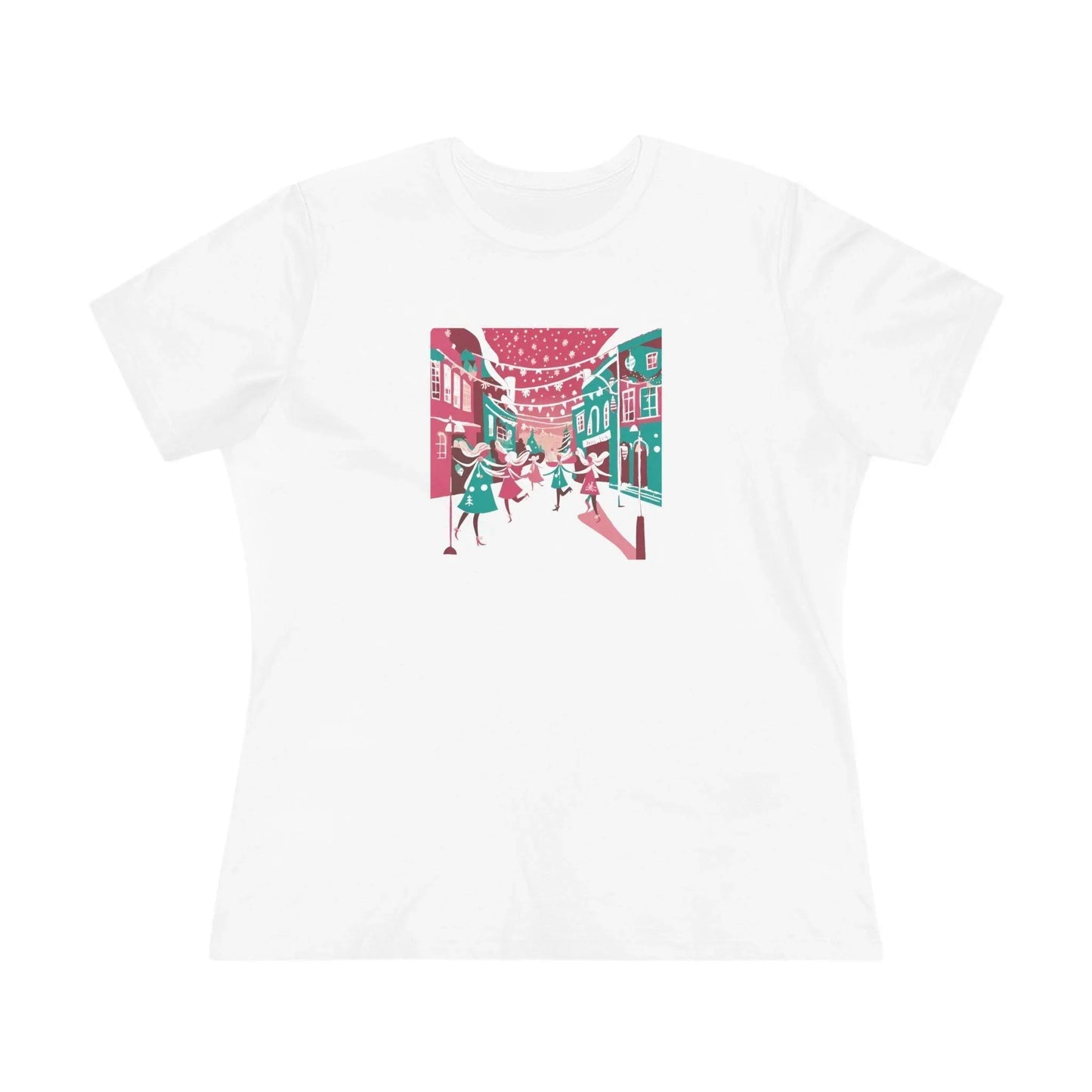 Pink and Teal Holiday Village - Women's Softstyle Tee - Whippie's