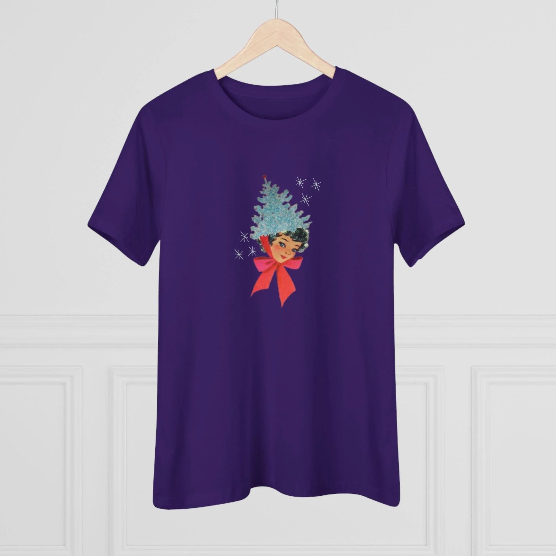 Retro Lady with Tinsel Christmas Tree Hat - Women's Tee - Whippie's