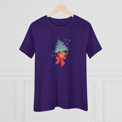 Retro Lady with Tinsel Christmas Tree Hat - Women's Tee - Whippie's