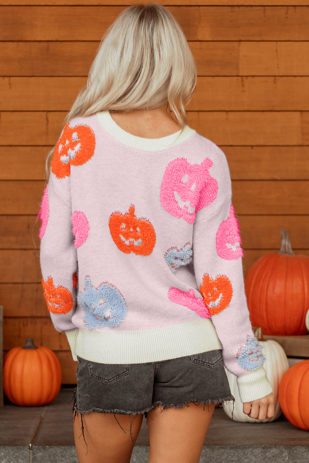 Beige Halloween Pumpkin Pattern Sweater