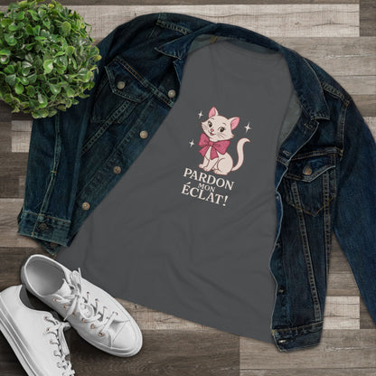 Pardon Mon Éclat White Sparkly Cat with Pink Bow Women's Tee
