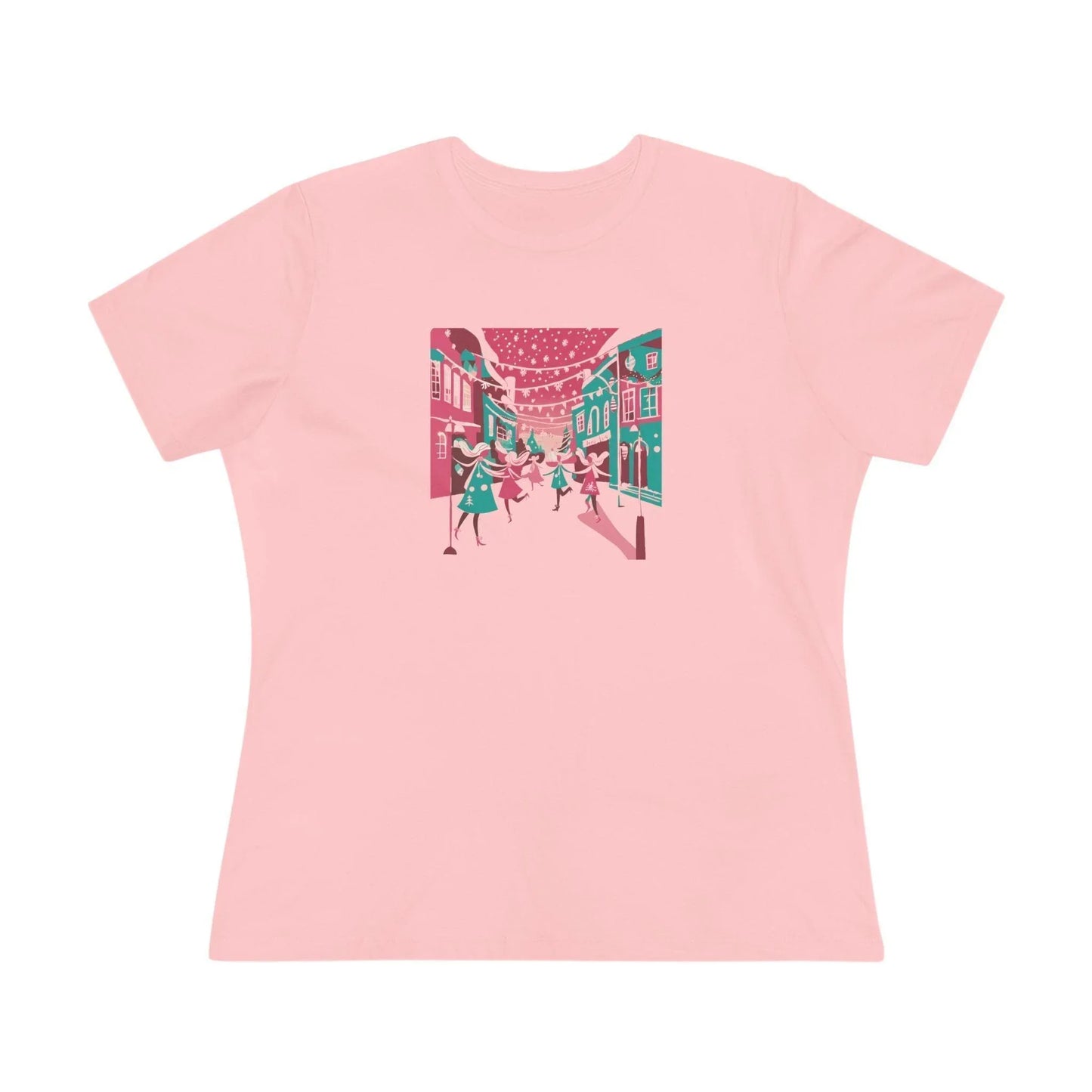 Pink and Teal Holiday Village - Women's Softstyle Tee - Whippie's