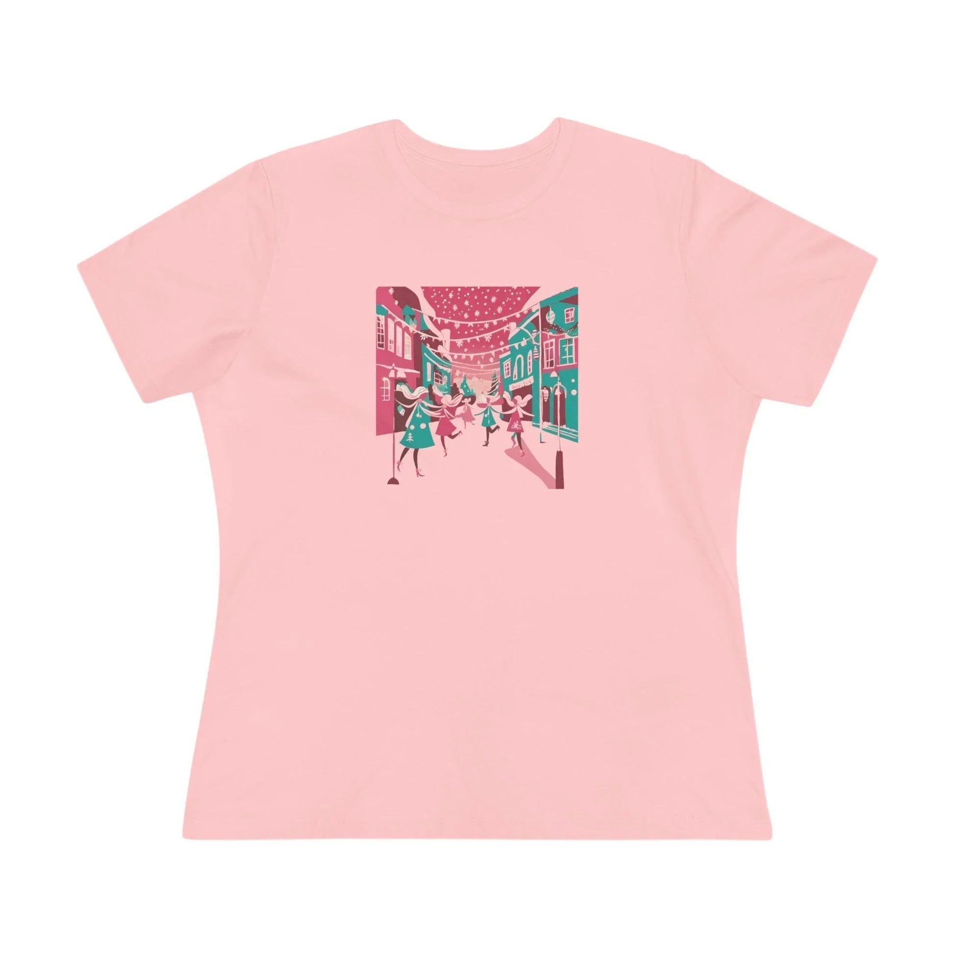 Pink and Teal Holiday Village - Women's Softstyle Tee - Whippie's