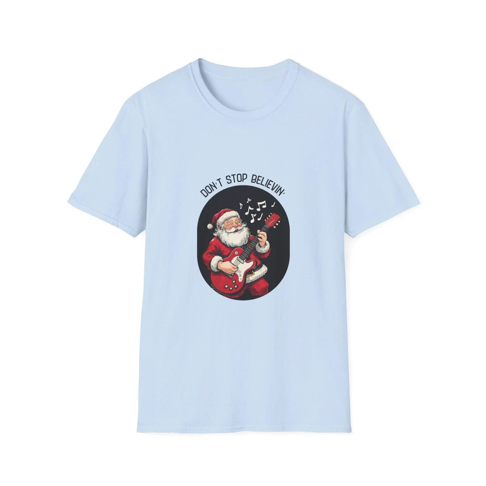 Don't Stop Believin': Santa's Rockin' Christmas Cheer! 🎅🎸🎄 - Unisex Softstyle T-shirt - Whippie's