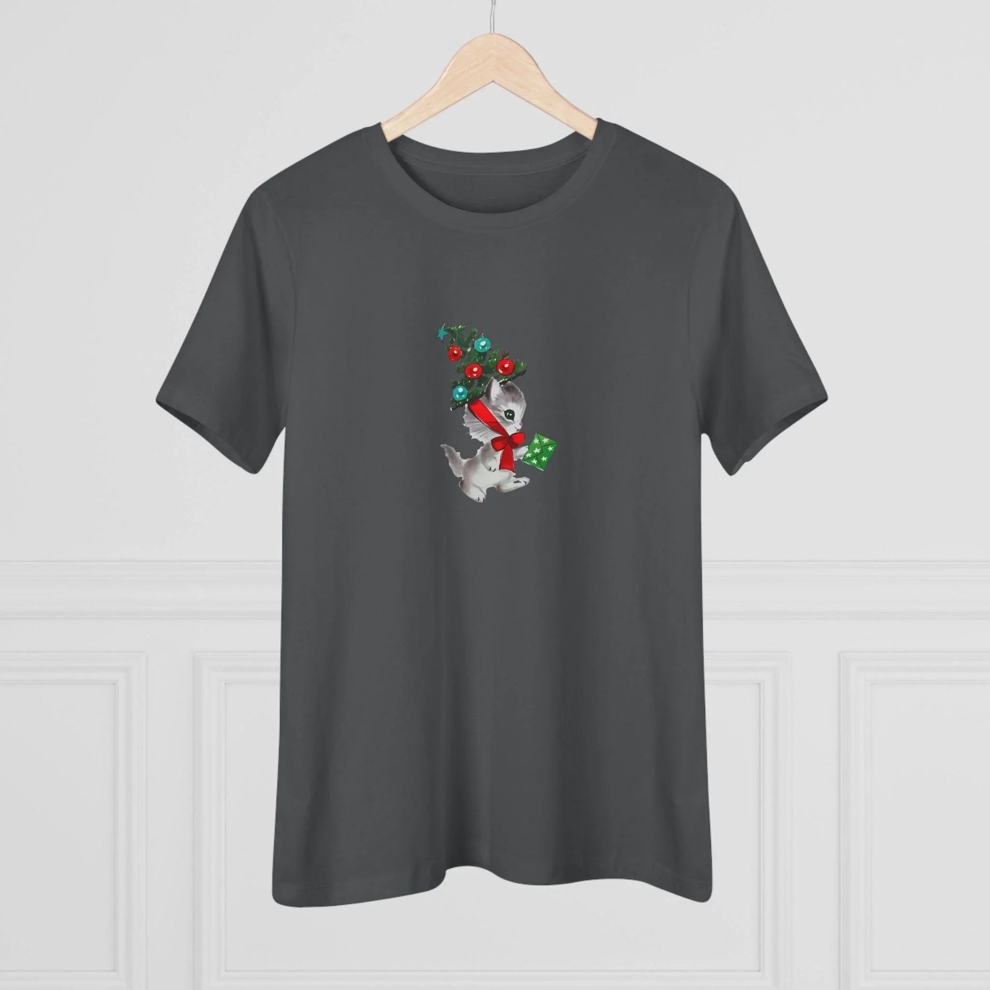 Retro Kittie with Tinsel Christmas Tree Hat - Women's Tee - Whippie's