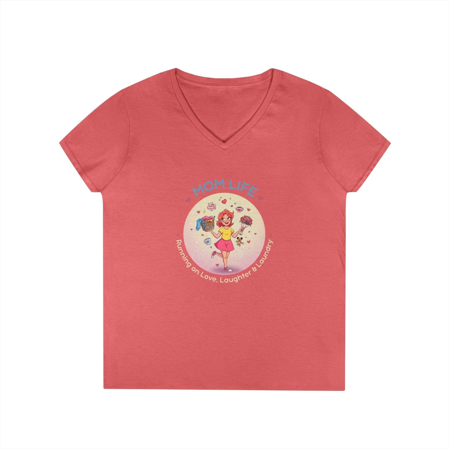 Mom Life: Running on Love, Laughter & Laundry V-Neck T-Shirt - Whippie's