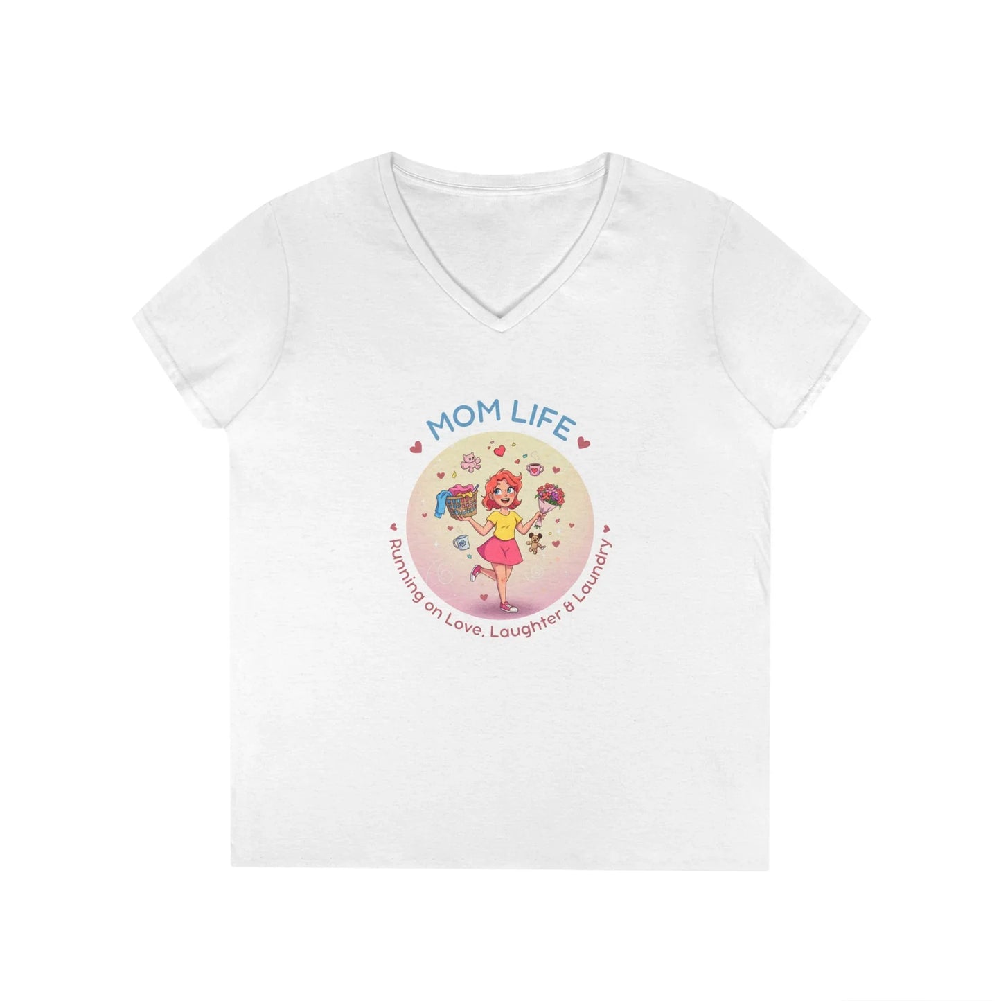 Mom Life: Running on Love, Laughter & Laundry V-Neck T-Shirt - Whippie's