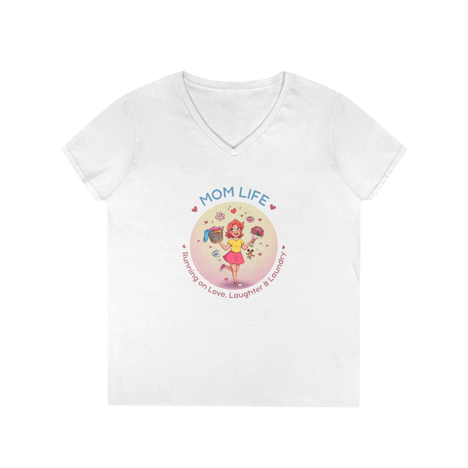 Mom Life: Running on Love, Laughter & Laundry V-Neck T-Shirt - Whippie's