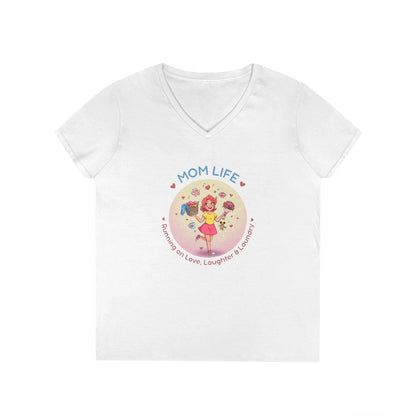 Mom Life: Running on Love, Laughter & Laundry V-Neck T-Shirt - Whippie's
