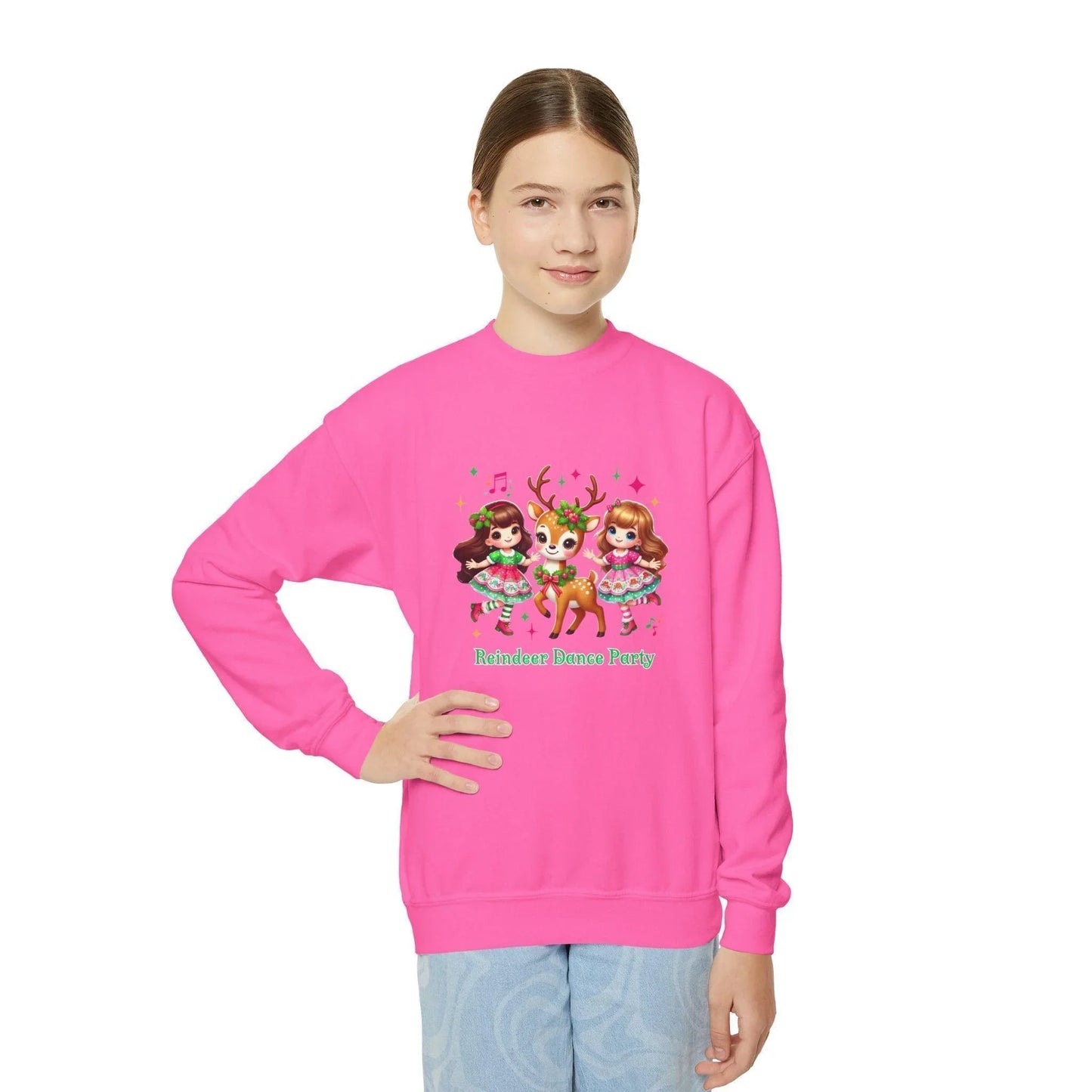🦌 Reindeer Dance Party 👧 Youth Crewneck Sweatshirt 🎄 - Whippie's