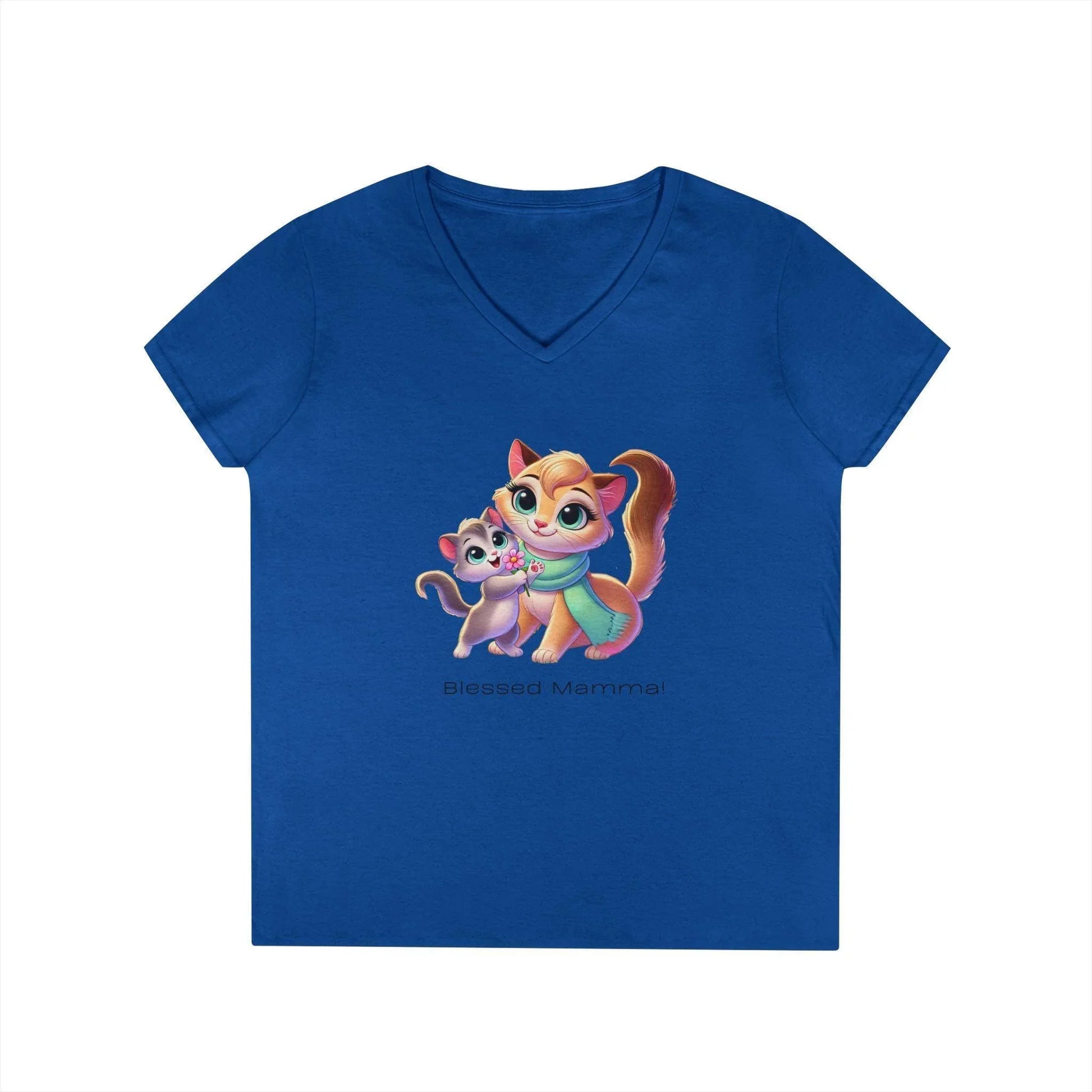 Blessed Mamma - Cat and Kitten 🐱💐 Ladies' V-Neck Tee 💖 - Whippie's