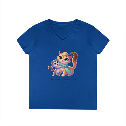 Blessed Mamma - Cat and Kitten 🐱💐 Ladies' V-Neck Tee 💖 - Whippie's