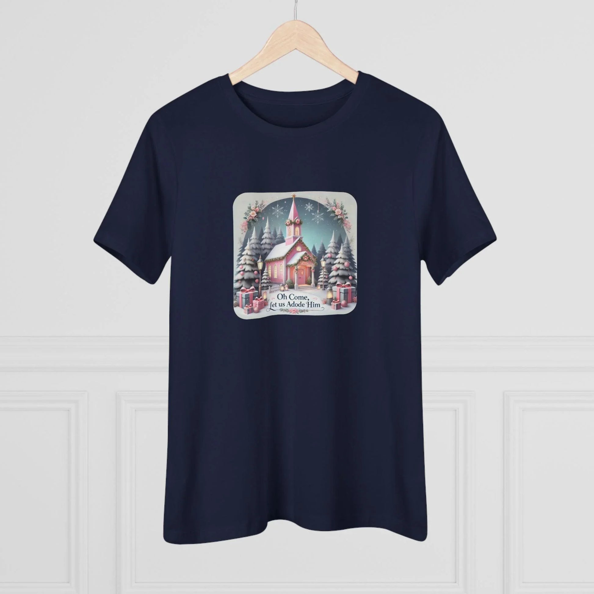 💖⛪ Pink Church - Oh Come, Let Us Adore Him ❄️🎁 - Women's Softstyle Tee - Whippie's