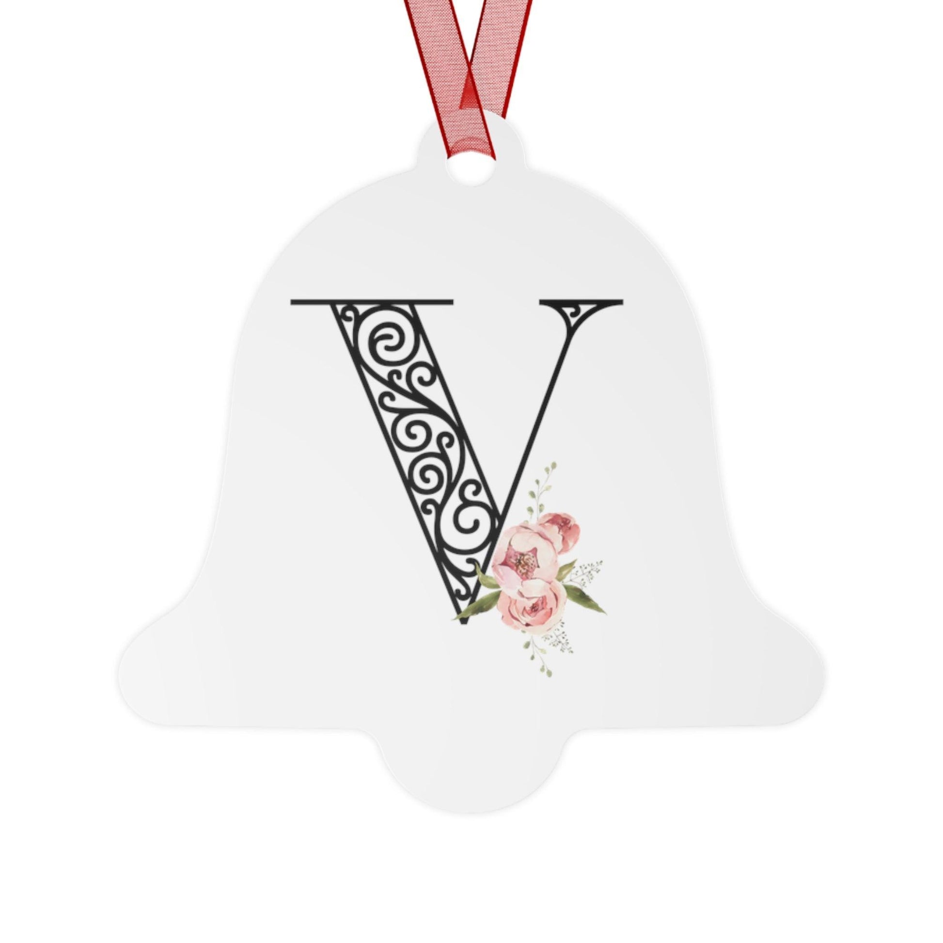 Floral Letters: Letter V - Metal Christmas Ornament - Whippie's