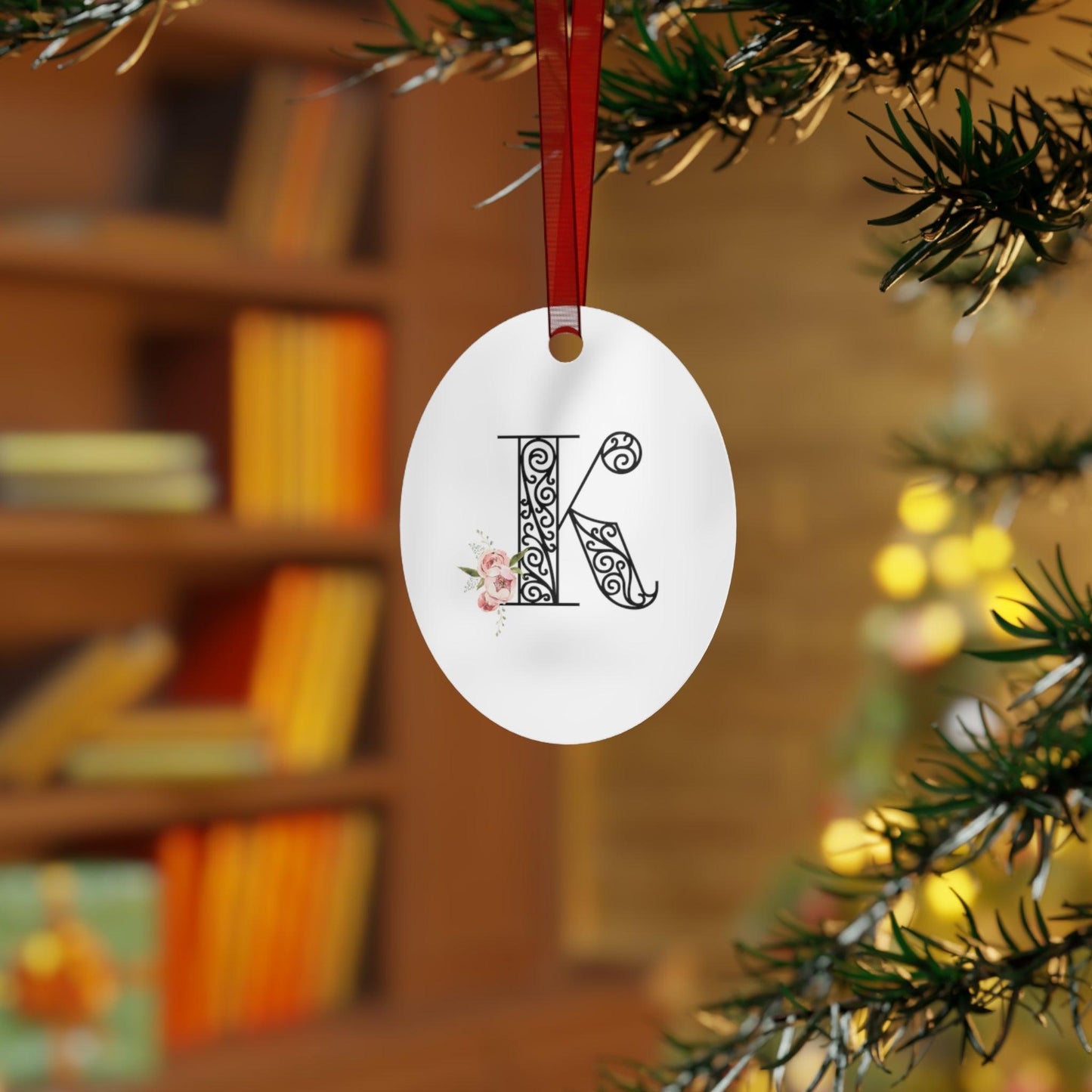Floral Letters: Letter K - Metal Christmas Ornament - Whippie's