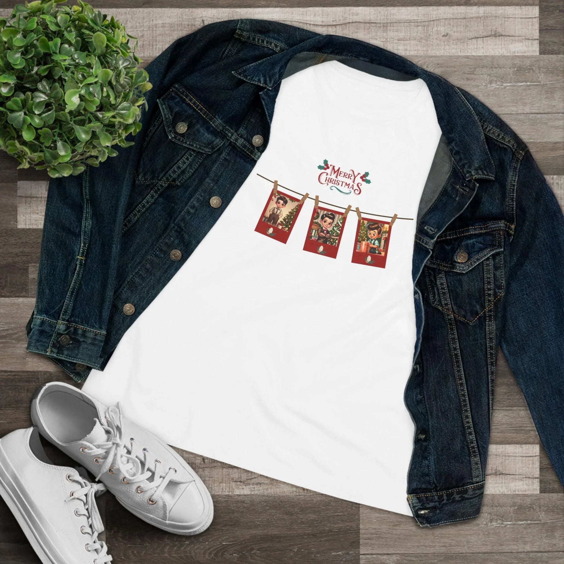 Merry Christmas - Photo Banner - Dark Hair Boys - Women's Softstyle Tee - Whippie's