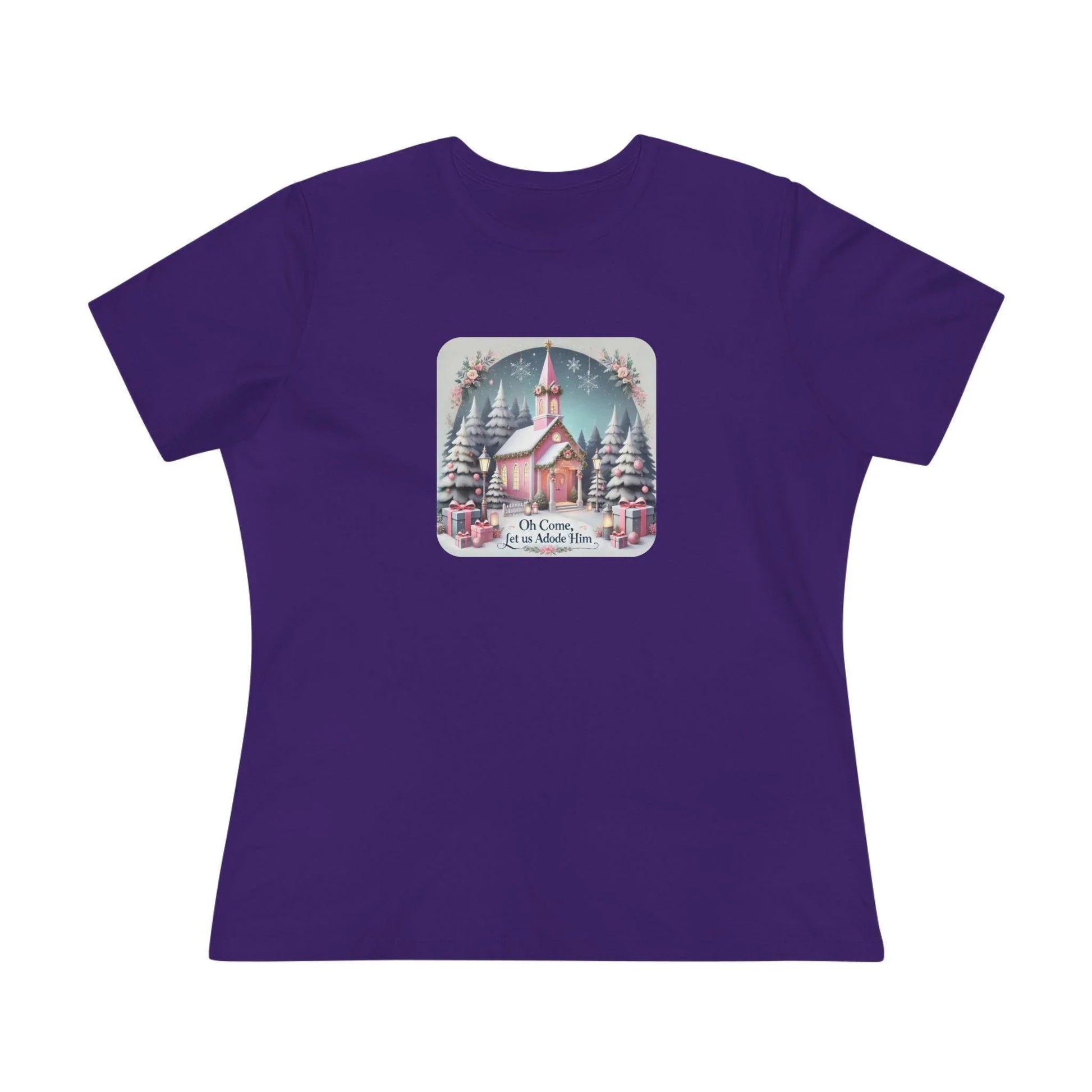 💖⛪ Pink Church - Oh Come, Let Us Adore Him ❄️🎁 - Women's Softstyle Tee - Whippie's