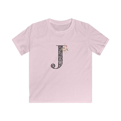 Floral Letters: Letter J - Kids Softstyle Tee - Whippie's