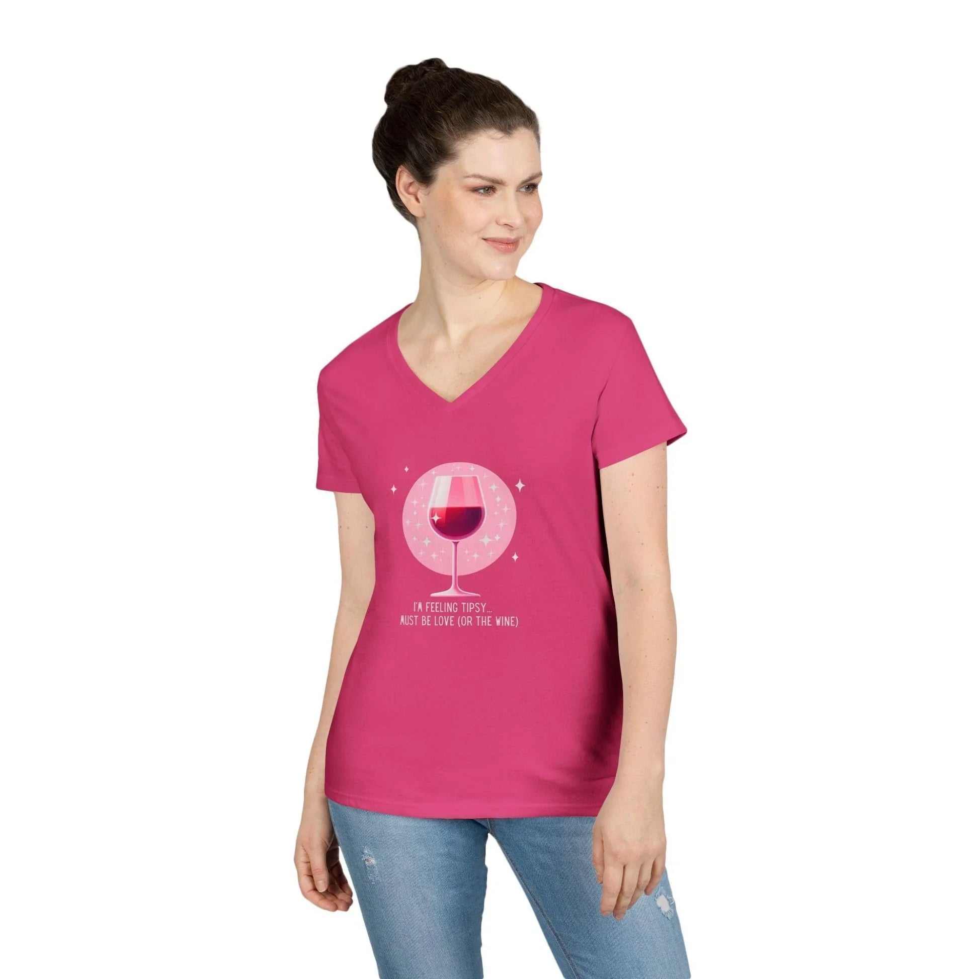 💖 I'm Feeling Tipsy... Must Be Love (or the Wine) 🍷 Ladies' V-Neck Tee ✨ Celebrate love and wine! - Whippie's