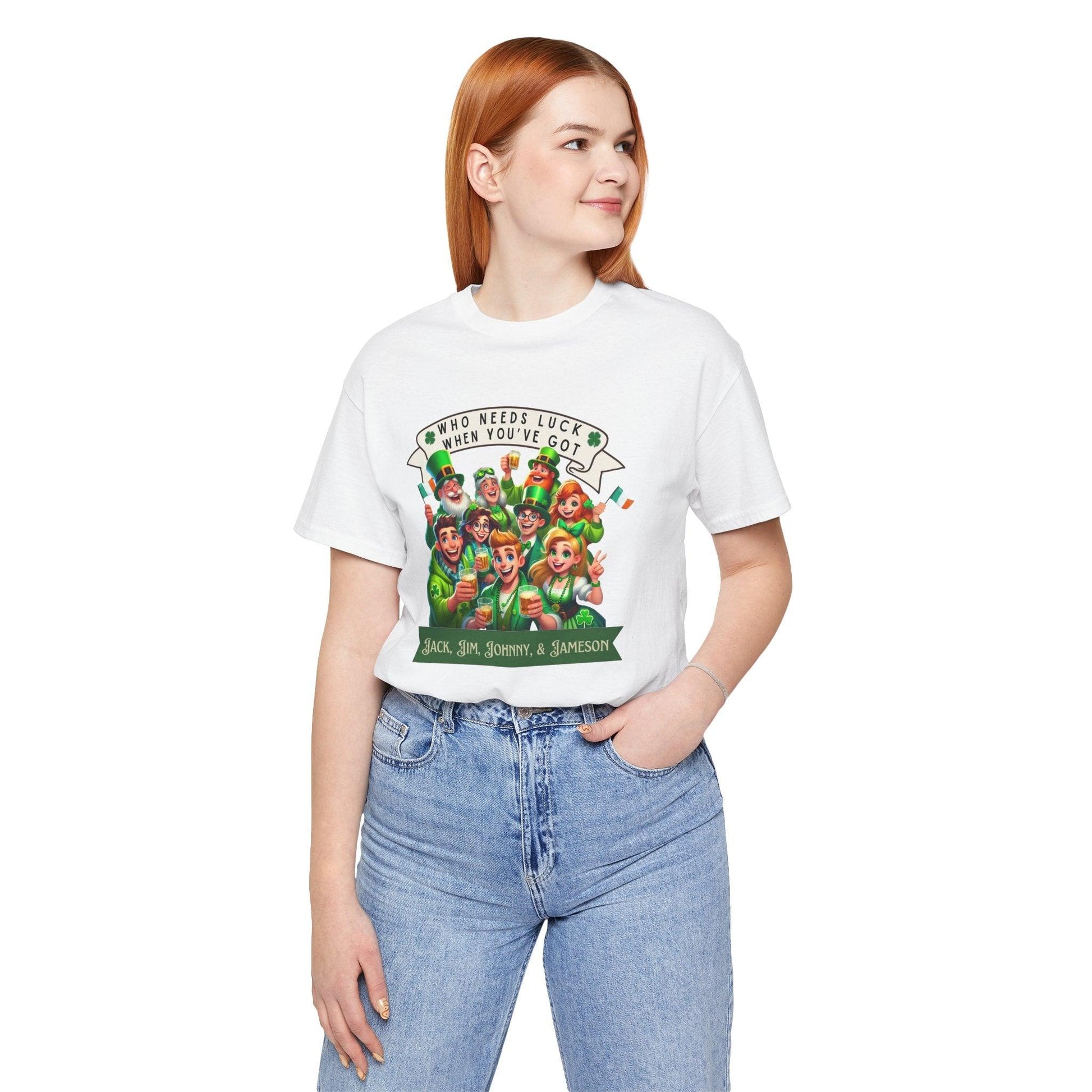 Whiskey Lovers St. Patrick's Day - Unisex Jersey Tee - Who Needs Luck? 🥃🍀 - Whippie's