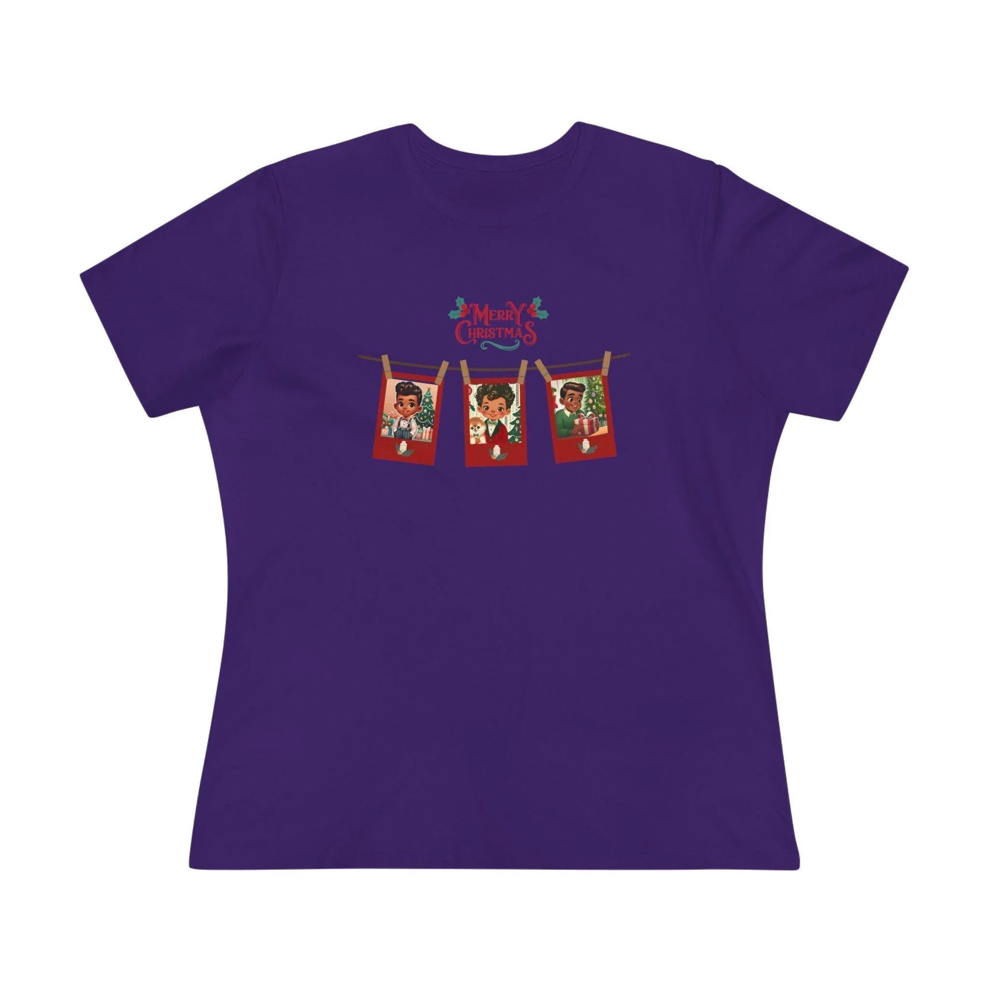 Merry Christmas - Photo Banner - Darker Skin Tone - Women's Softstyle Tee - Whippie's