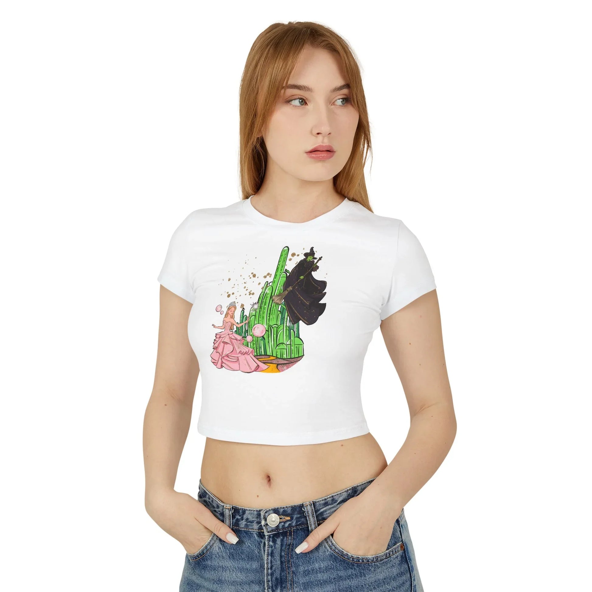 Emerald City Magic: Glinda vs. Elphaba Women's Baby Tee - Whippie's
