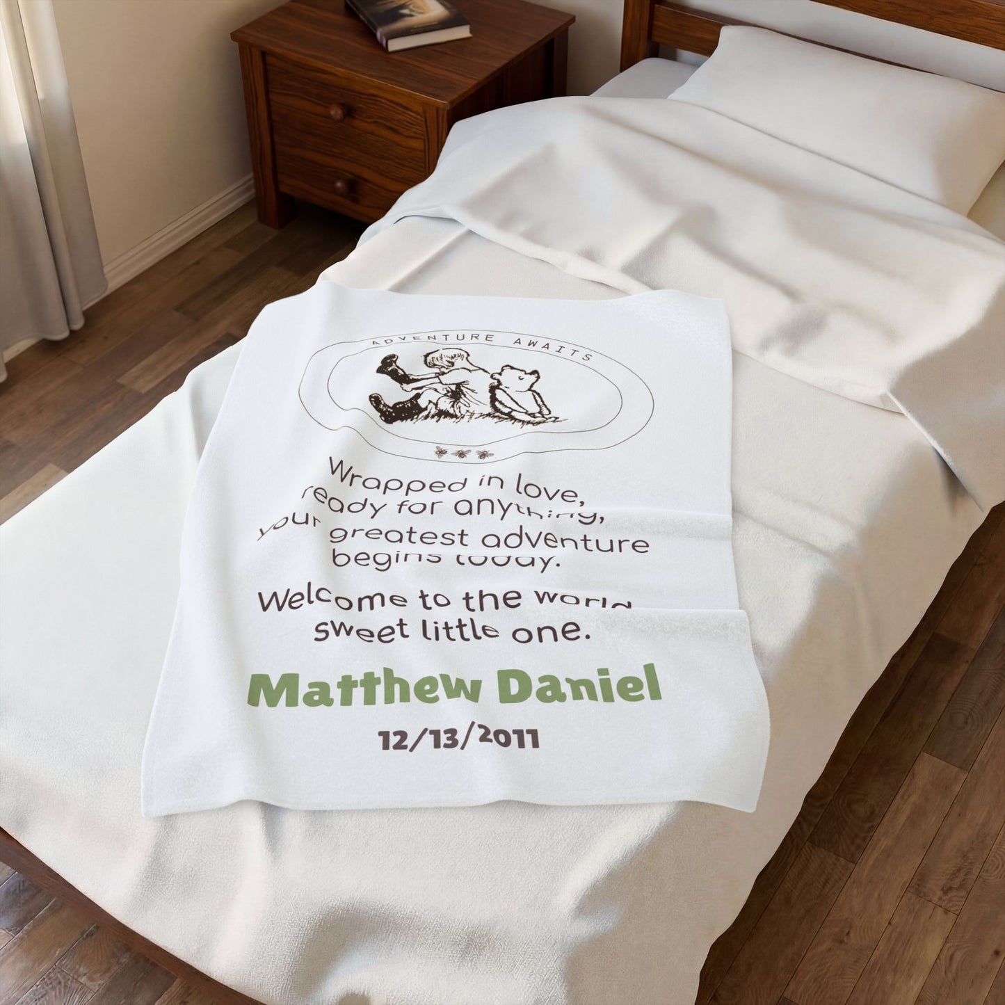 Classic Pooh Blanket | Personalized Adventure Awaits Velveteen Blanket