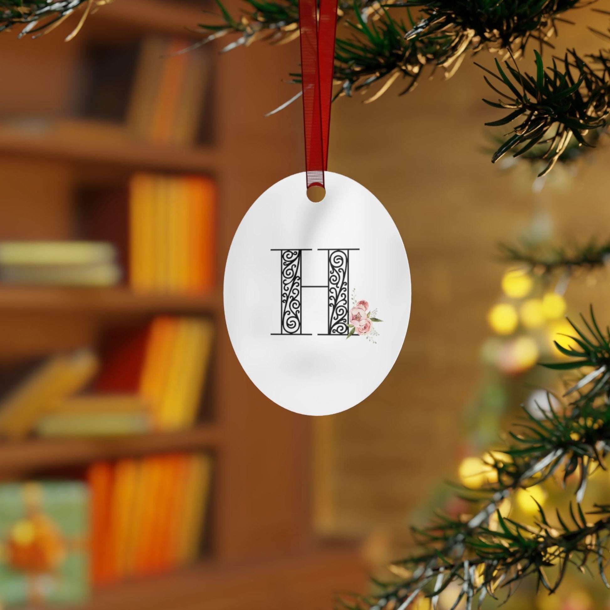 Floral Letters: Letter H - Metal Christmas Ornament - Whippie's