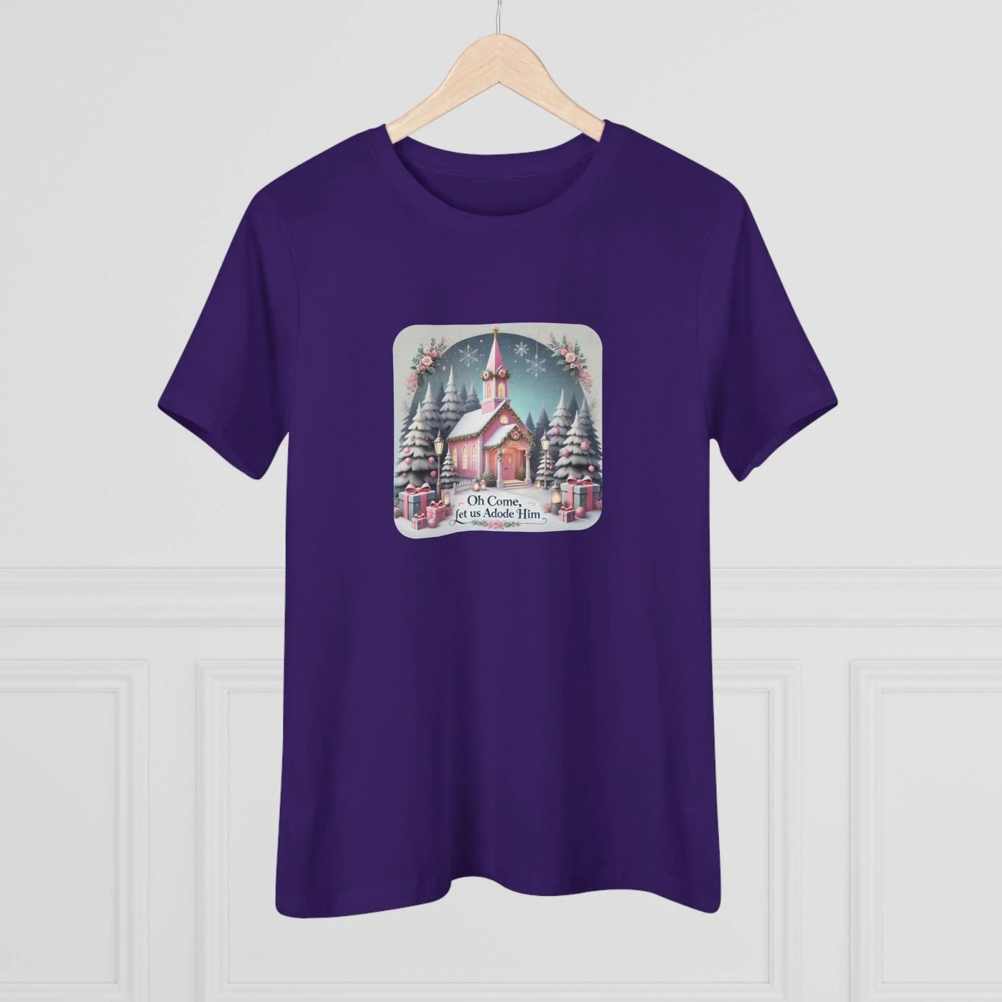 💖⛪ Pink Church - Oh Come, Let Us Adore Him ❄️🎁 - Women's Softstyle Tee - Whippie's