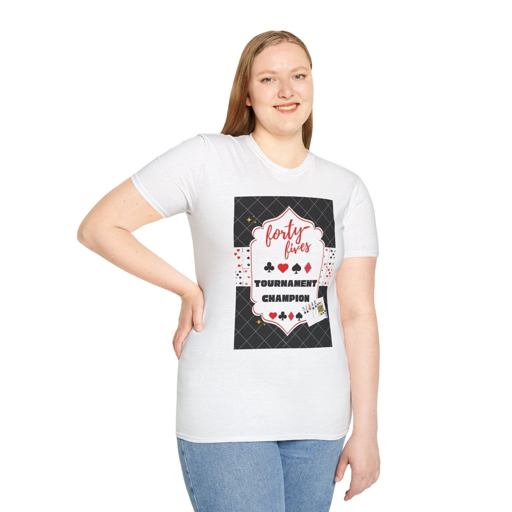 Forty-Fives Tournament Champion - Black Background - Unisex T-Shirt - Whippie's