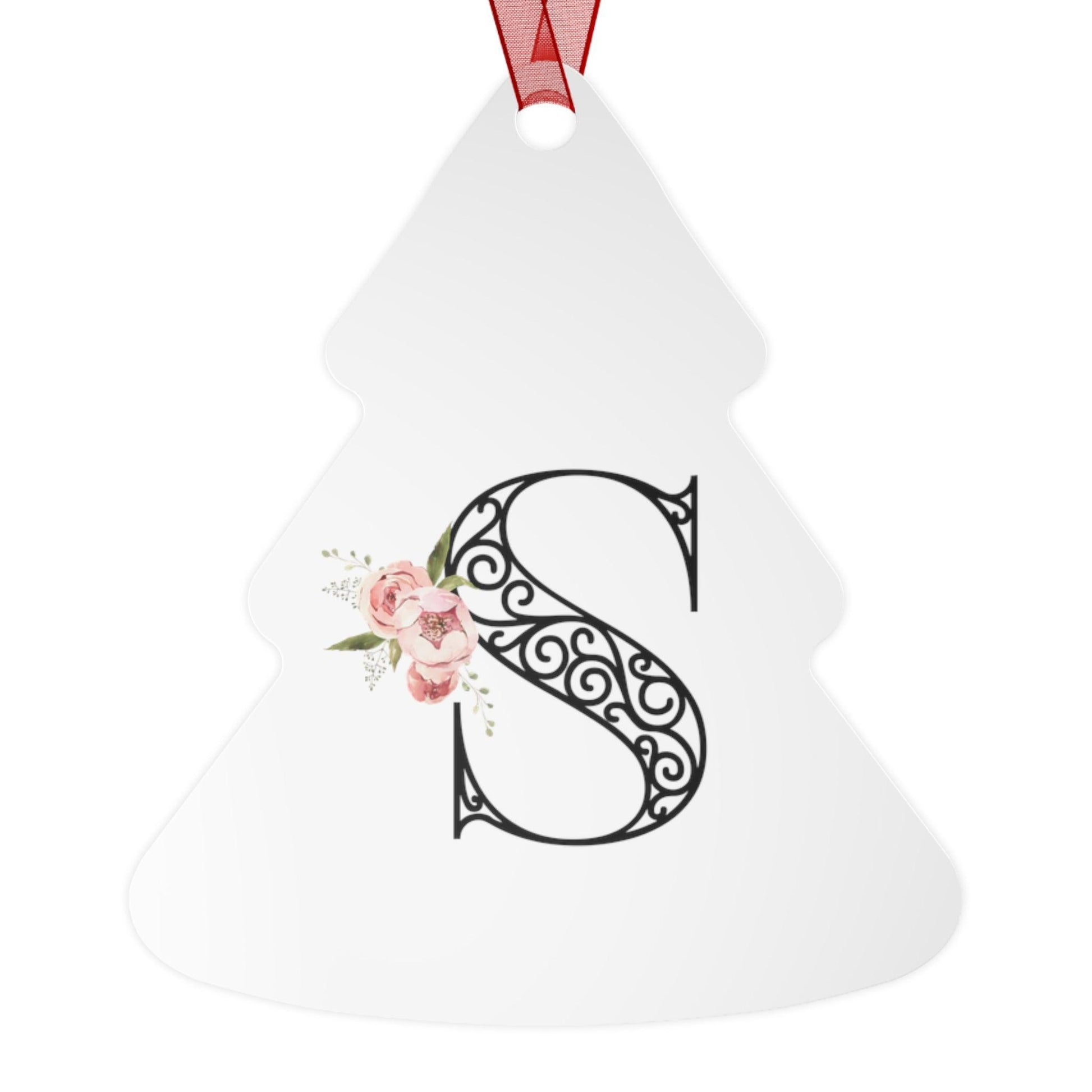Floral Letters: Letter S - Metal Christmas Ornament - Whippie's