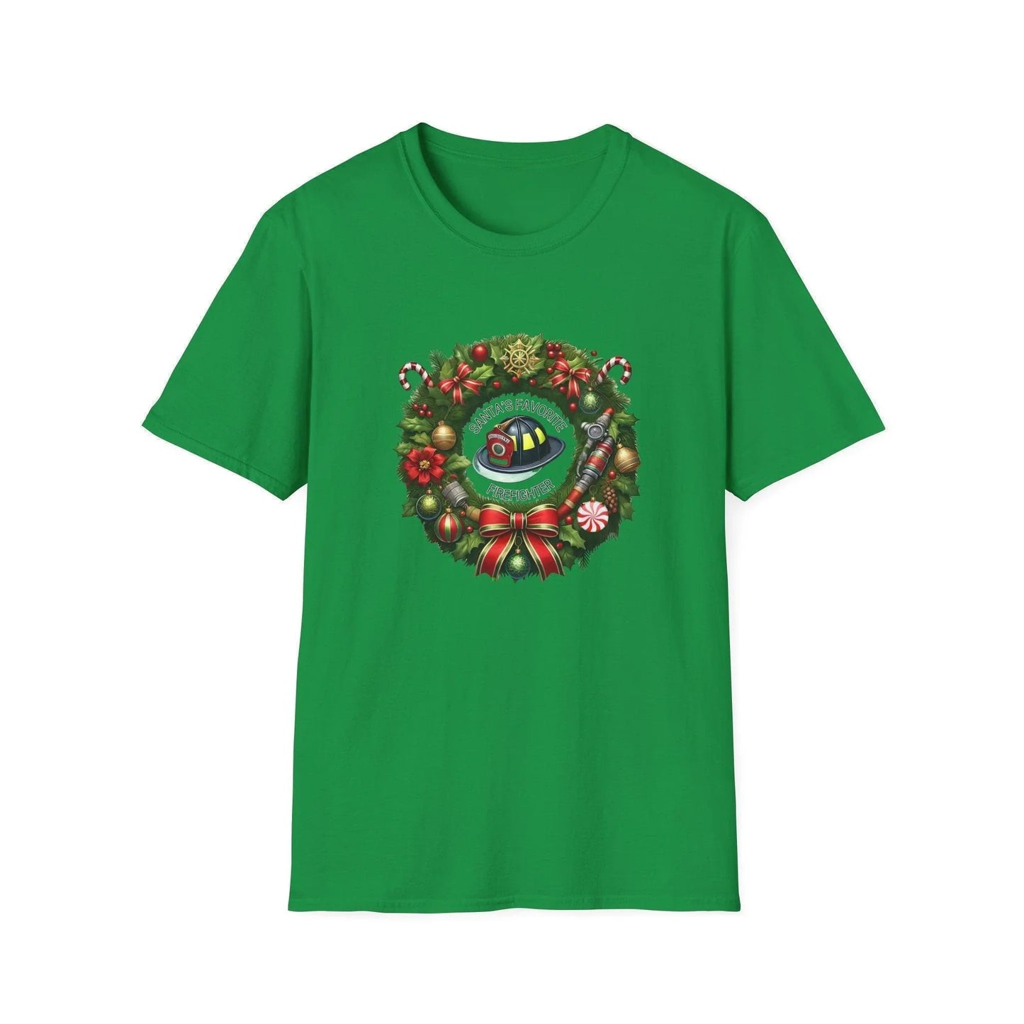 Santa's Favorite Firefighter - Wreath - Unisex Tee 🔥🎅 - Whippie's