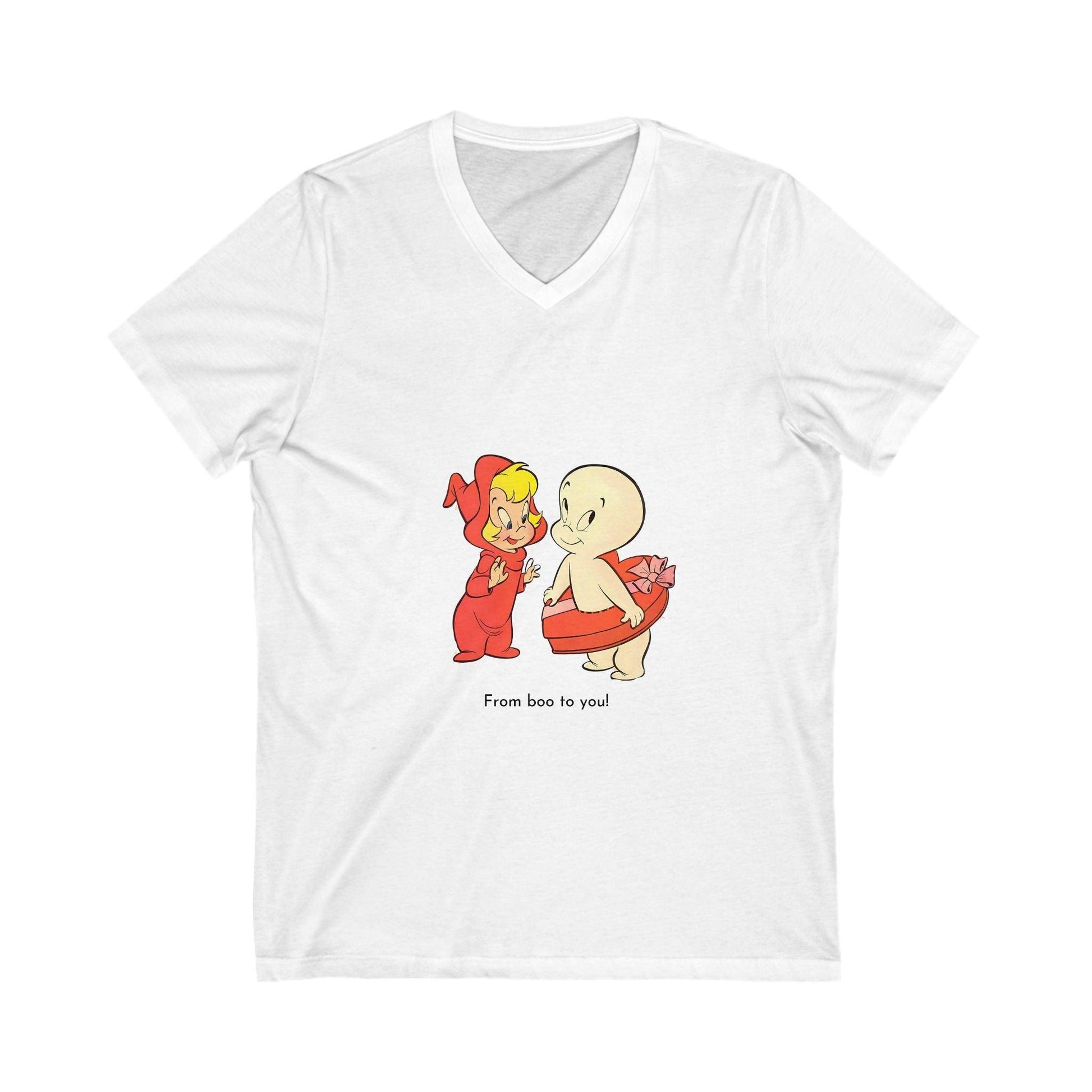 Boo to You! The Friendly Ghost's Sweetly Spooky Valentine ❤️👻 - Unisex Jersey Short Sleeve V-Neck Tee - Whippie's