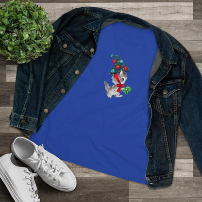Kittie with Christmas Tree Hat and Card - Women's Softstyle Tee - Whippie's