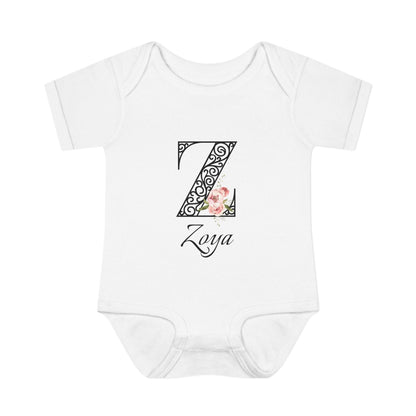 Floral Letters: Letter Z - Peony Baby Onesie - Personalizable - Whippie's