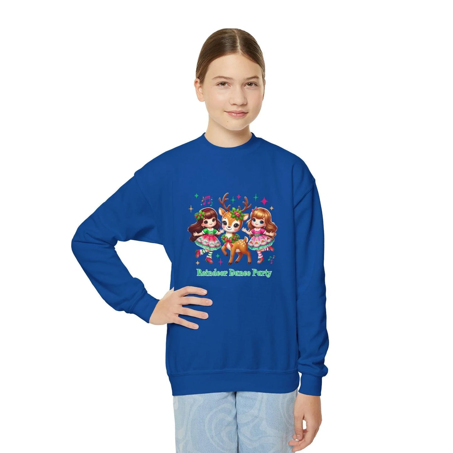 🦌 Reindeer Dance Party 👧 Youth Crewneck Sweatshirt 🎄 - Whippie's