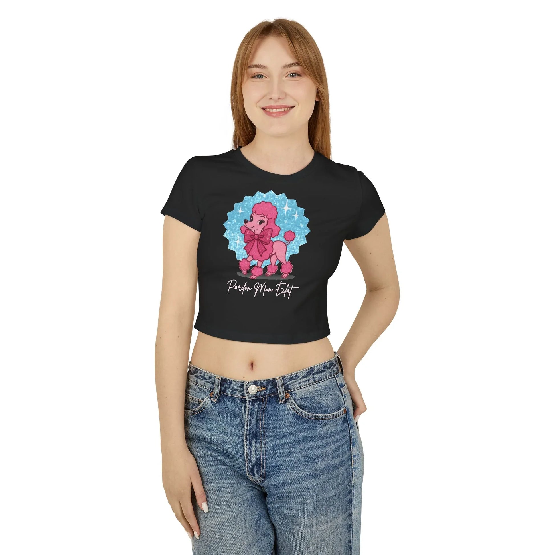Pardon Mon Éclat (Excuse My Sparkle) Pink Poodle Women's Baby Tee - Whippie's