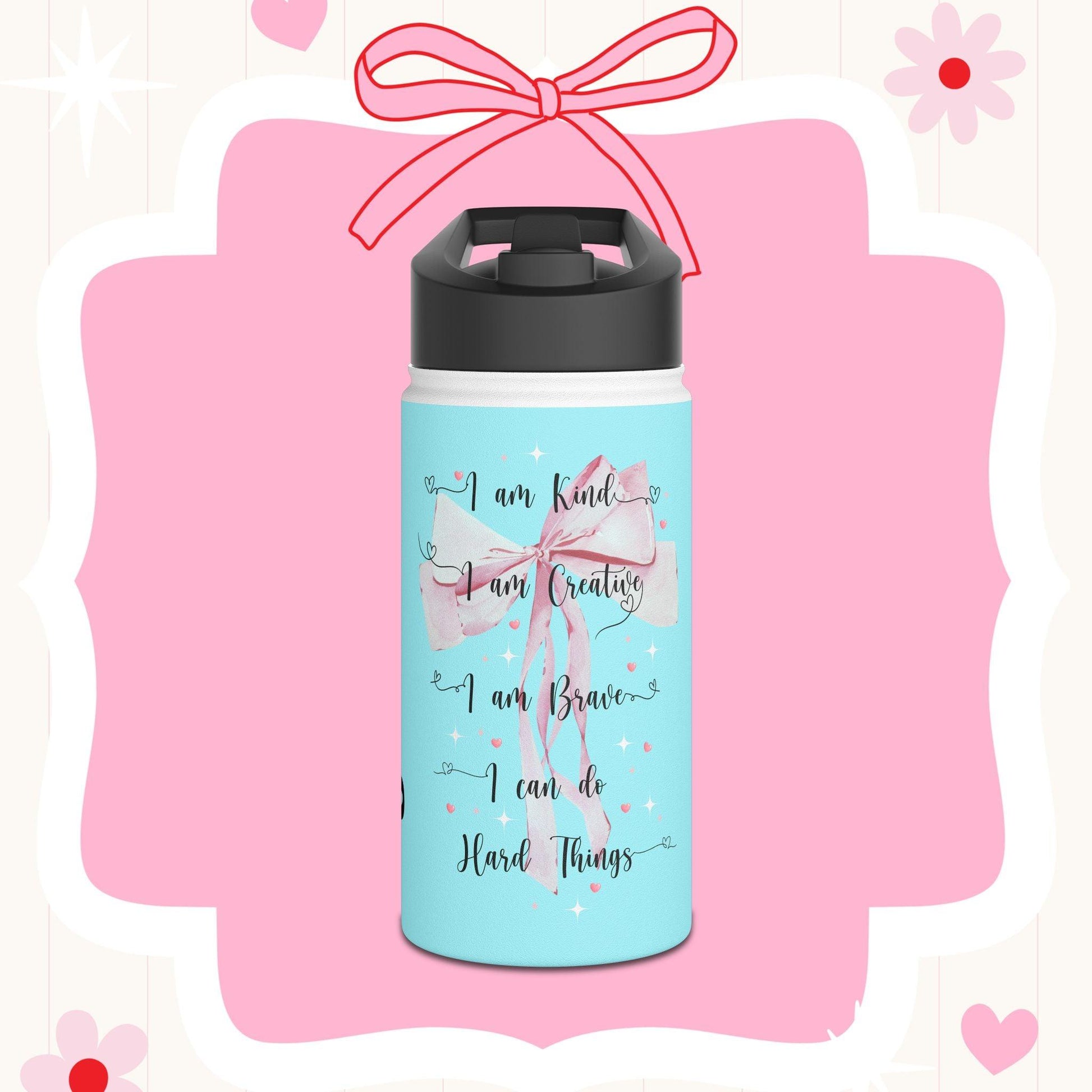 I am Kind, I am Creative, I am Brave, I can Do Hard Things Stainless Steel Water Bottle - Personalizable - Whippie's