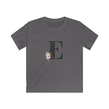 Floral Letters: Letter E - Kids Softstyle Tee - Whippie's