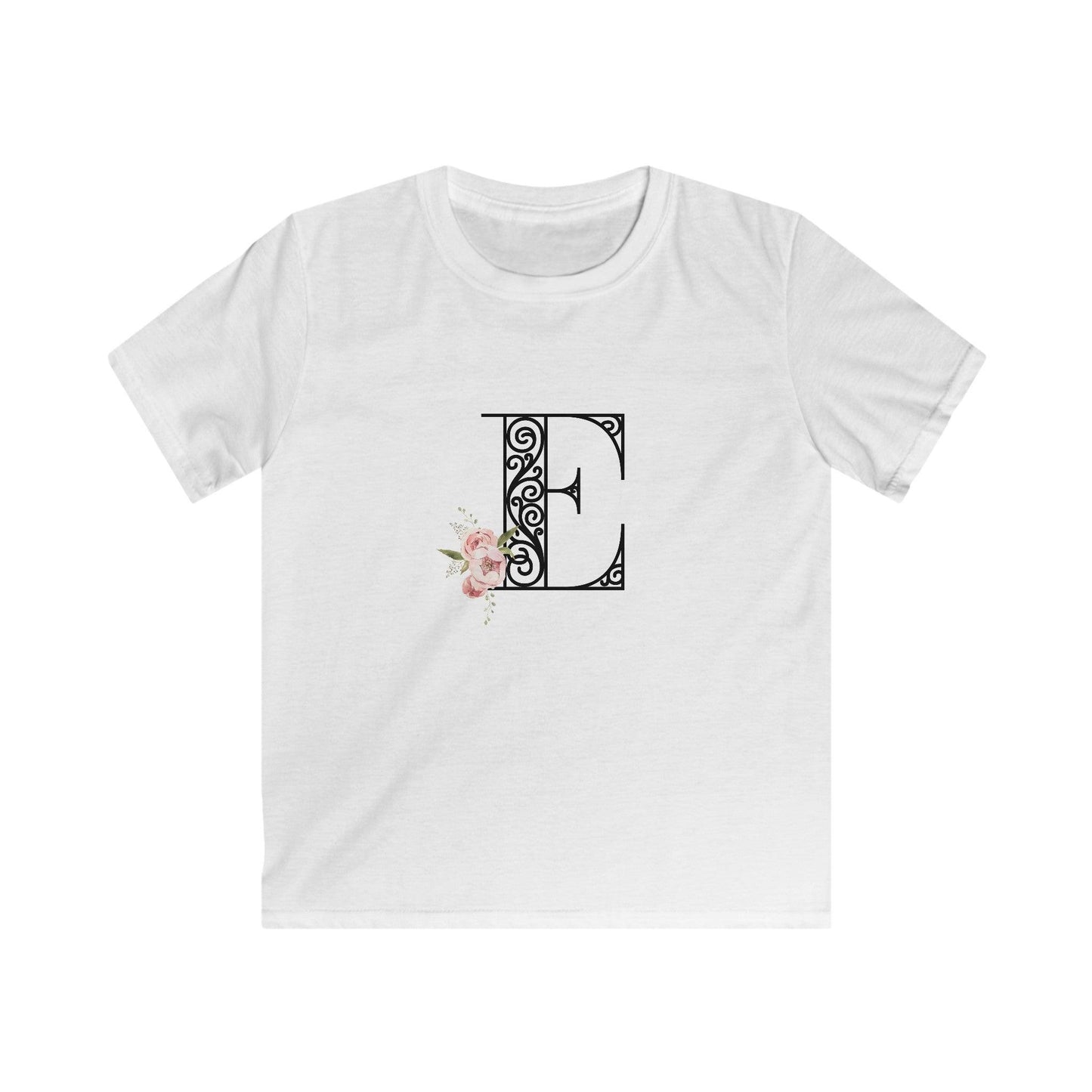 Floral Letters: Letter E - Kids Softstyle Tee - Whippie's