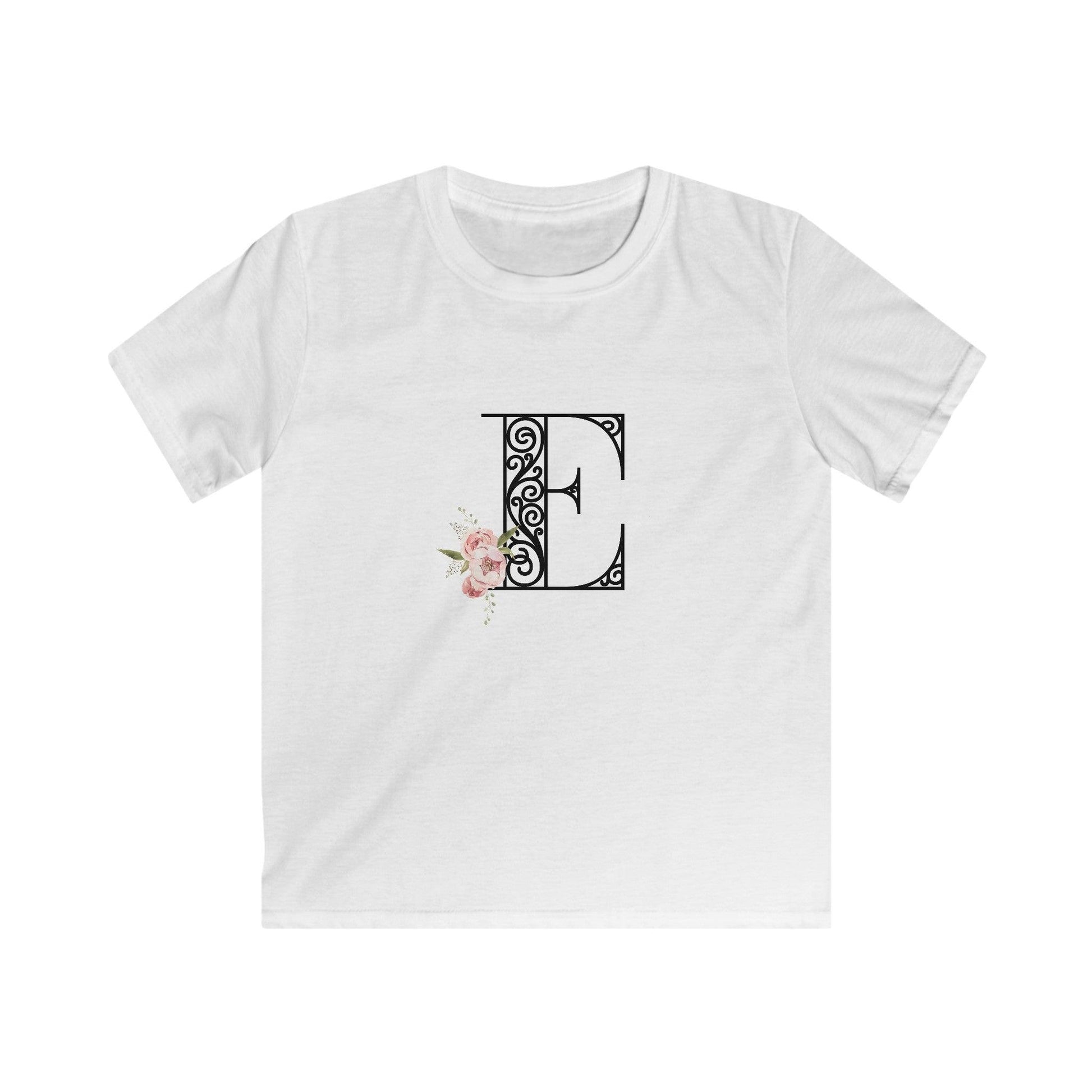 Floral Letters: Letter E - Kids Softstyle Tee - Whippie's