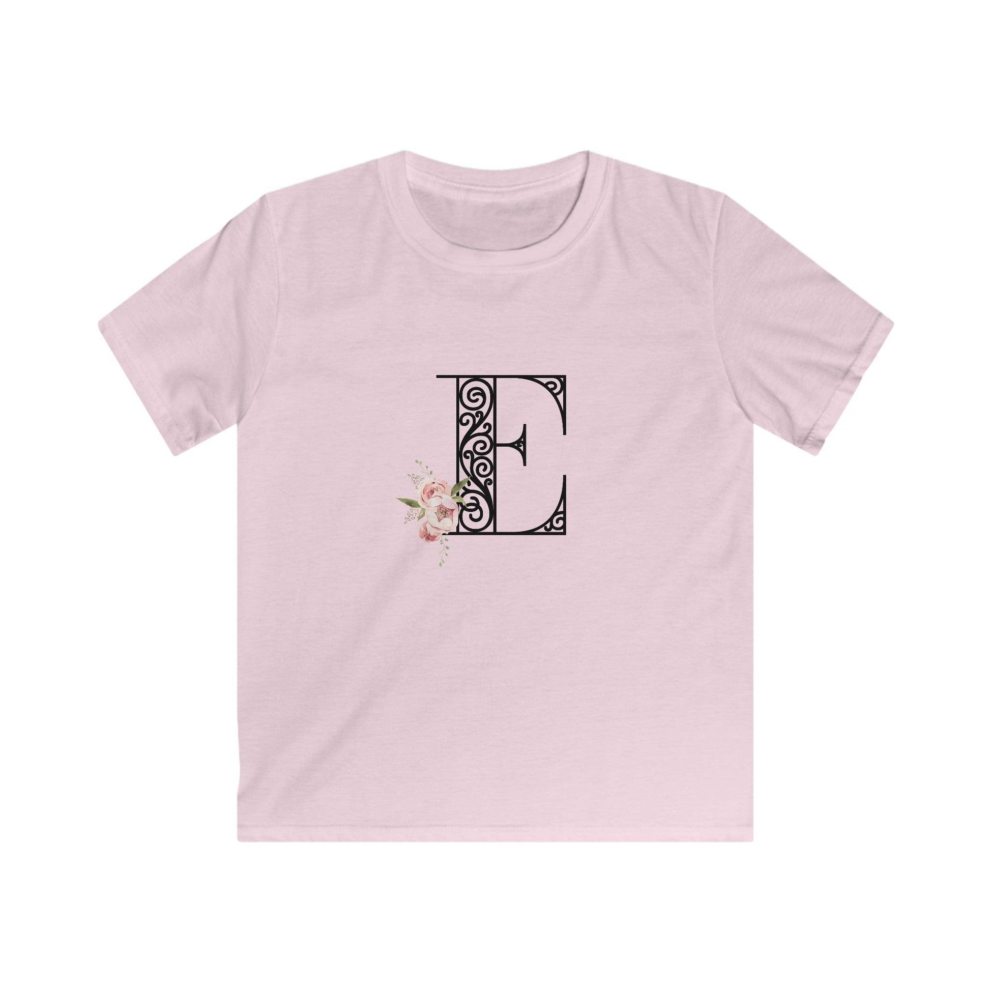 Floral Letters: Letter E - Kids Softstyle Tee - Whippie's