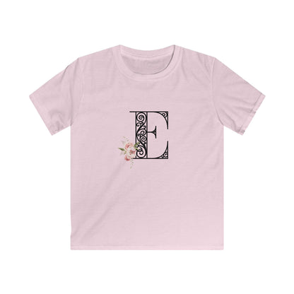 Floral Letters: Letter E - Kids Softstyle Tee - Whippie's
