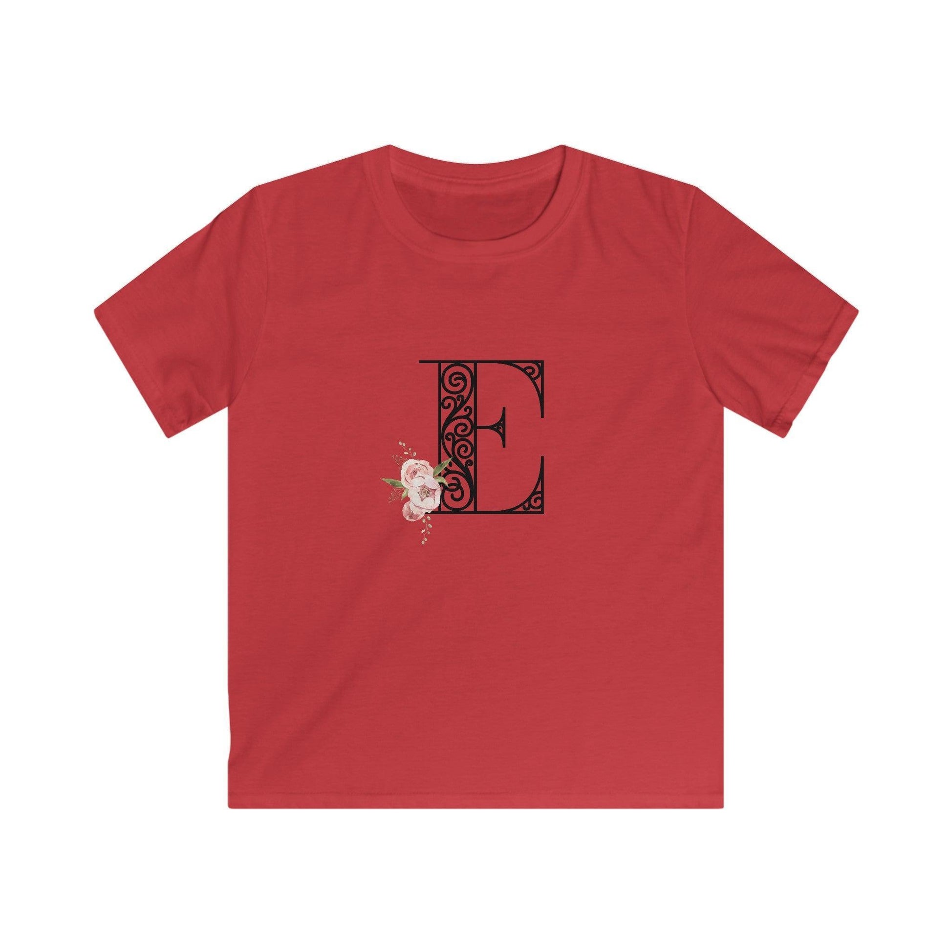 Floral Letters: Letter E - Kids Softstyle Tee - Whippie's