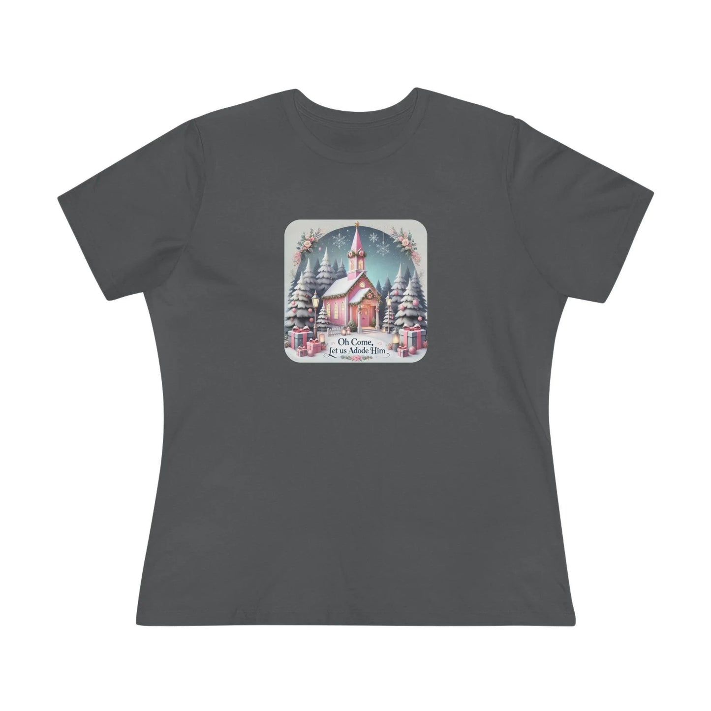 💖⛪ Pink Church - Oh Come, Let Us Adore Him ❄️🎁 - Women's Softstyle Tee - Whippie's